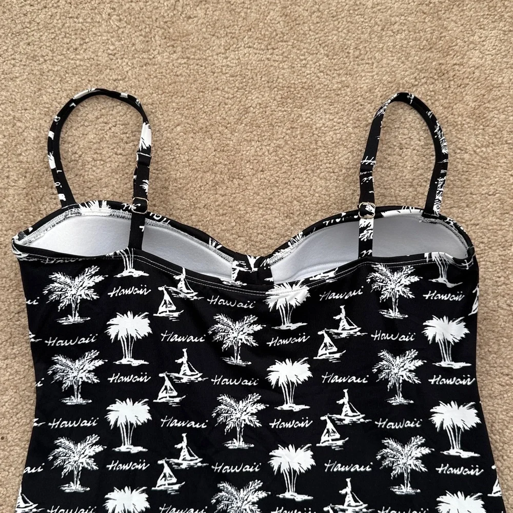 NWT Tommy Bahama Hawaii Palm Tree Print Black White Spa Swim Dress Size Small - Picture 4 of 7